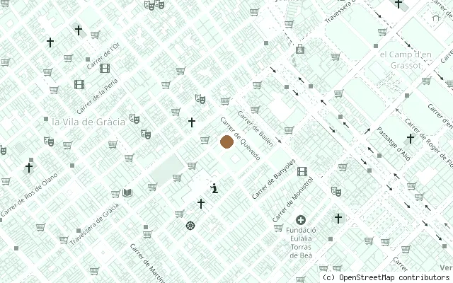 Map showing the location of Plaça de John Lennon, Gràcia, Barcelona in Barcelona