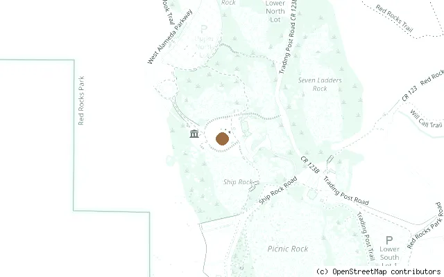 Map showing the location of Red Rocks Amphitheatre, Beatles 1964 concert in Morrison