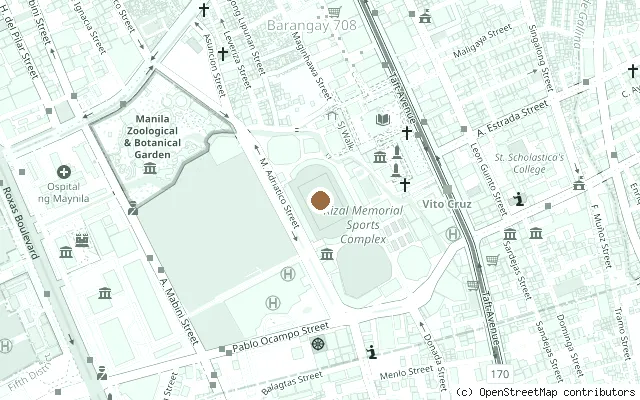 Map showing the location of Rizal Memorial Stadium, Manila in Manila
