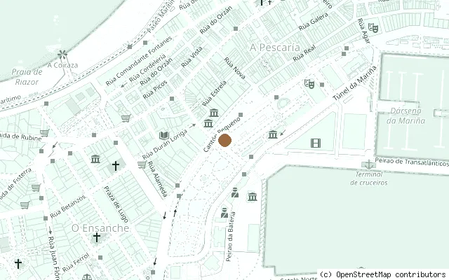 Map showing the location of John Lennon Statue, Jardines de Méndez Núñez in A Coruña