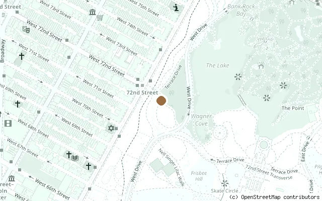 Map showing the location of Strawberry Fields, Central Park in New York City