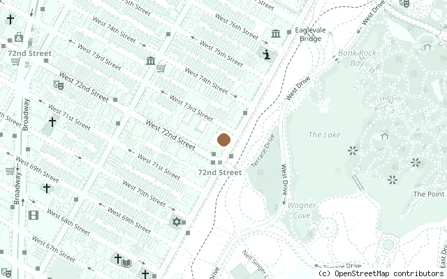 Map showing the location of The Dakota, New York in New York City