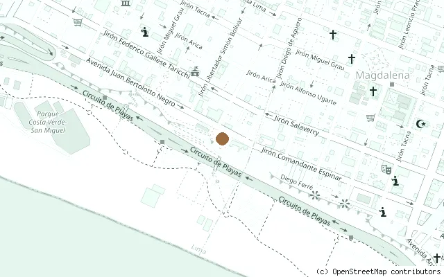 Map showing the location of John Lennon Monument, Parque John Lennon in Lima