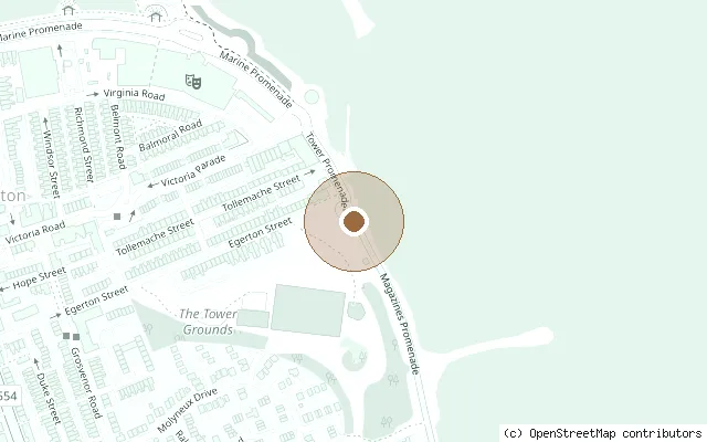 Map showing the location of Tower Ballroom site and Beatles plaque, New Brighton in New Brighton