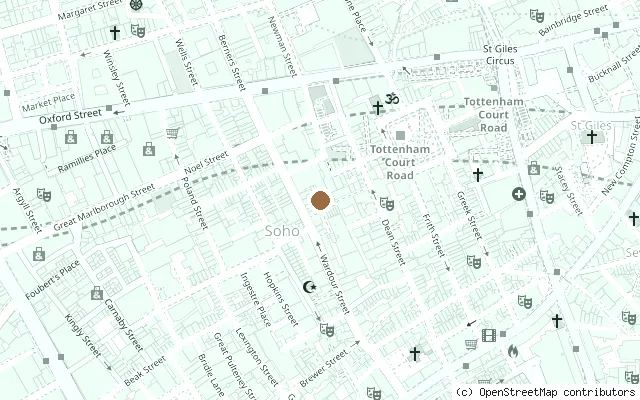 Map showing the location of Trident Studios, 17 St Anne's Court, Soho in London