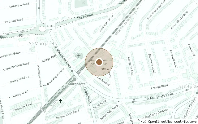 Map showing the location of Twickenham Film Studios, St Margarets in London