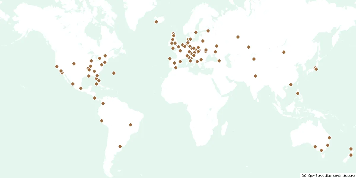 World map with the 152 memorials marked
