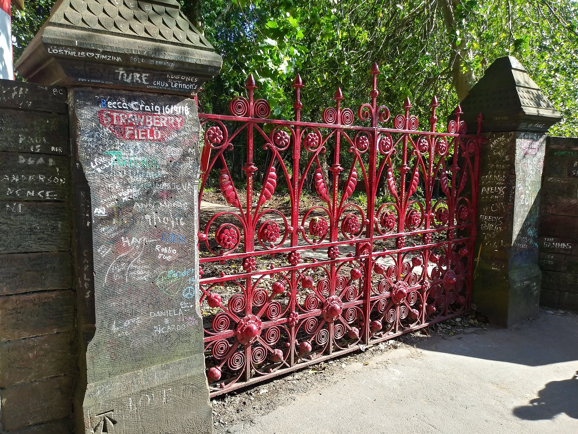 The red gates of Strawberry Field on Beaconsfield Road, Liverpool