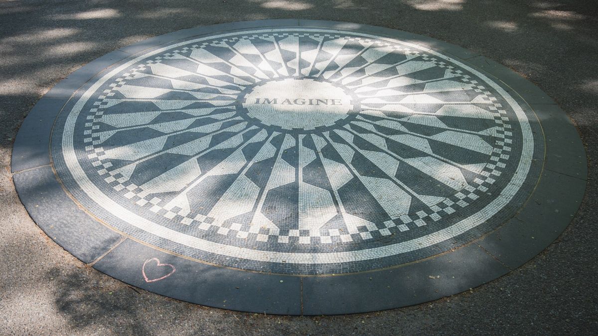 The black-and-white Imagine mosaic in Strawberry Fields, Central Park, New York City