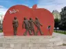 Bronze relief of the four Beatles on the Beatles Monument in Ulaanbaatar, Mongolia