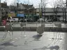 The five steel Beatles silhouettes on Beatles-Platz in Hamburg-St. Pauli, seen from the front