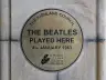 The Beatles Played Here plaque on the wall of Dingwall Town Hall, Dingwall, Scotland