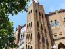 Brick and tiled facade of La Monumental bullring on Gran Via in Barcelona