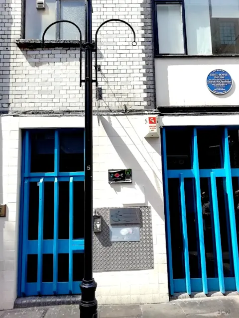 The former Trident Studios building at 17 St Anne's Court, Soho, London, with its David Bowie blue plaque