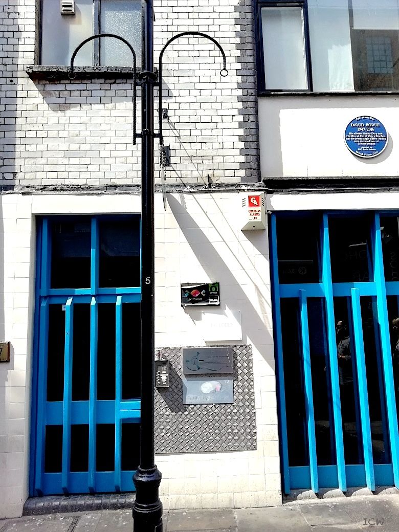 The former Trident Studios building at 17 St Anne's Court, Soho, London, with its David Bowie blue plaque