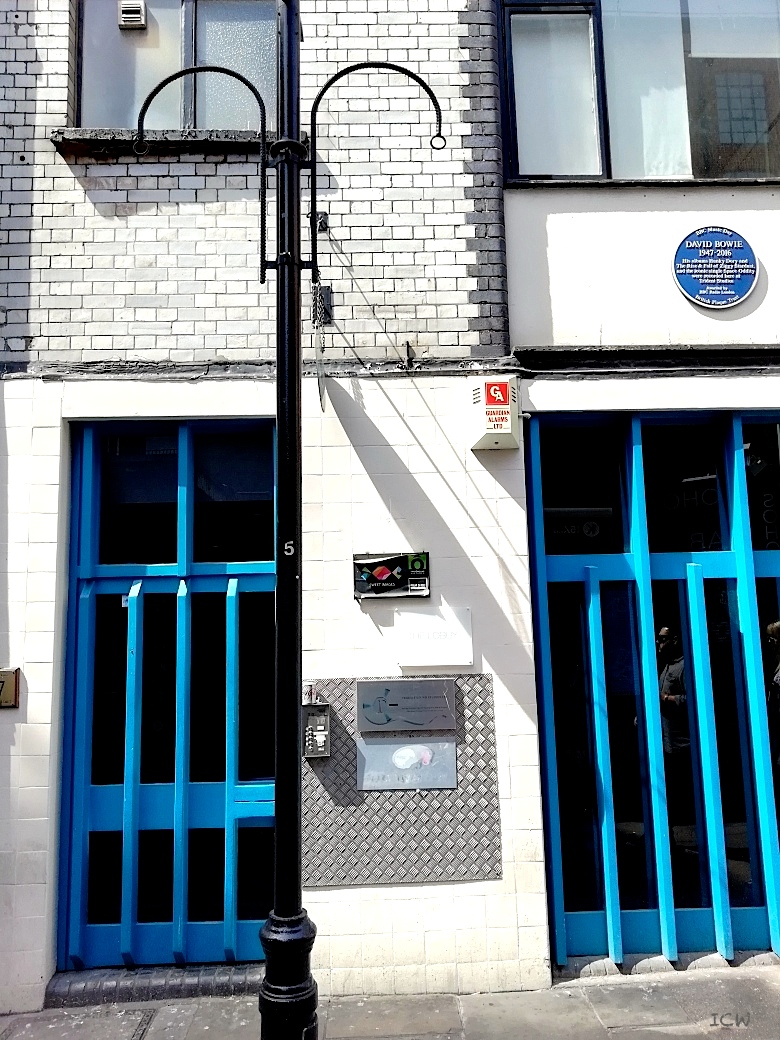 The former Trident Studios building at 17 St Anne's Court, Soho, London, with its David Bowie blue plaque